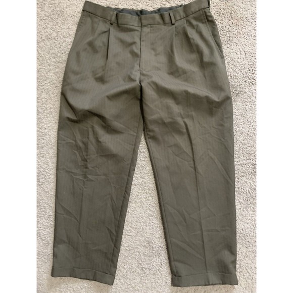 Haggar Pants Haggar Brown Pleated Cuffed Adjustable Waist Dress